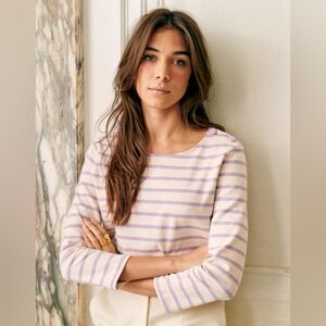 Sezane Colette Marinière Lilac 100% Cotton striped top